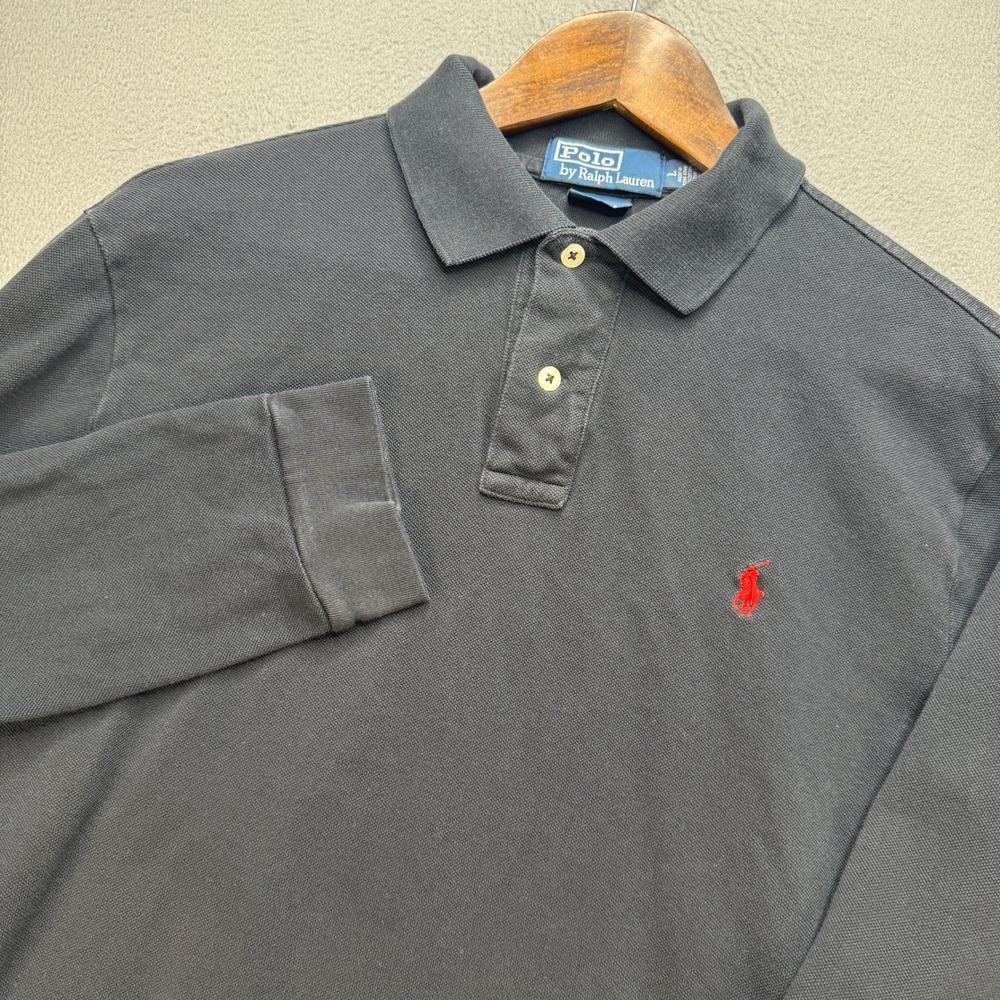 Polo Ralph Lauren Custom Fit Long Sleeve Polo Shirt Mens L Black Cotton Preppy